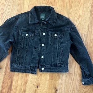 Black denim distressed jean jacket ccs